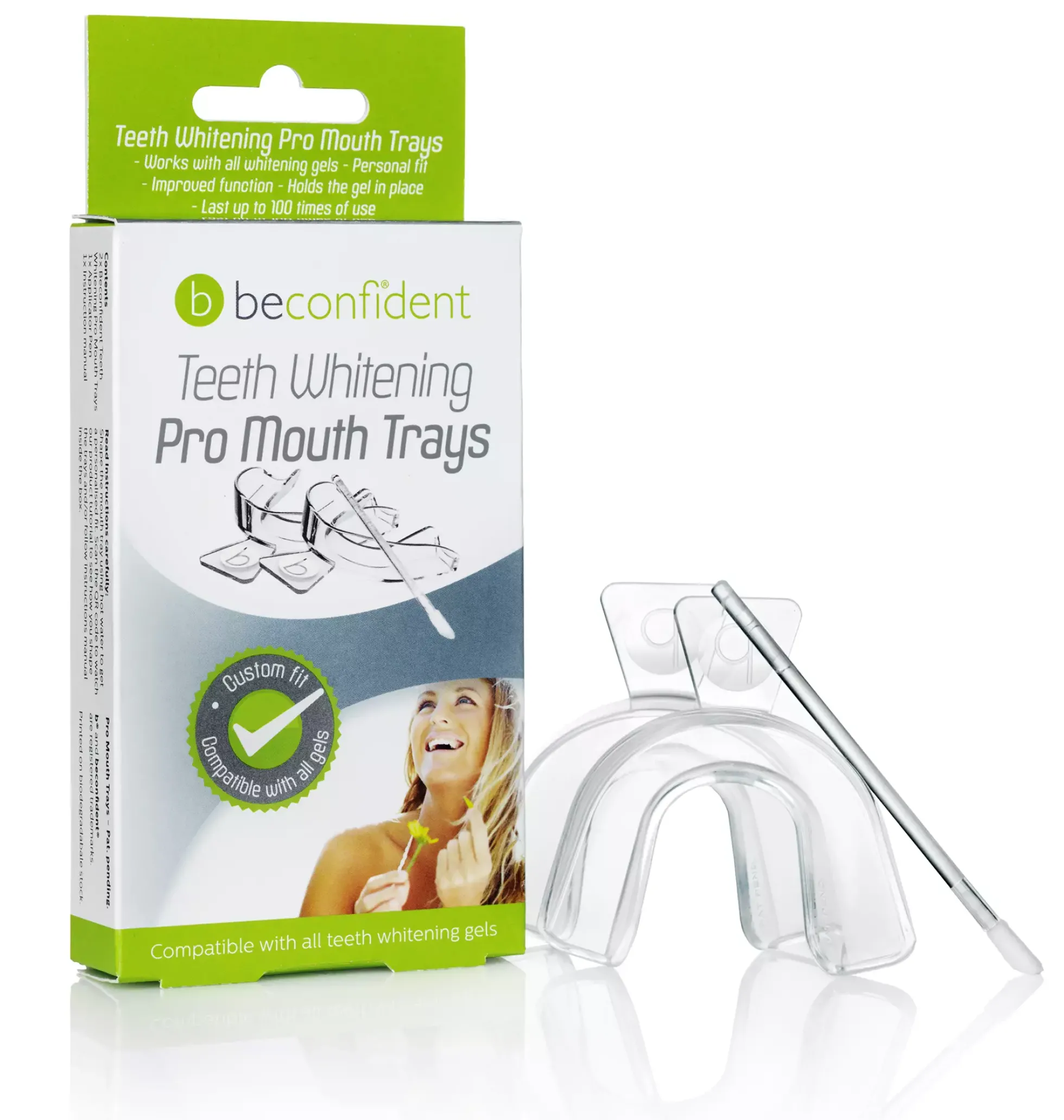 Beconfident Teeth Whitening Pro Mouth Trays 2-pack with pen applicator