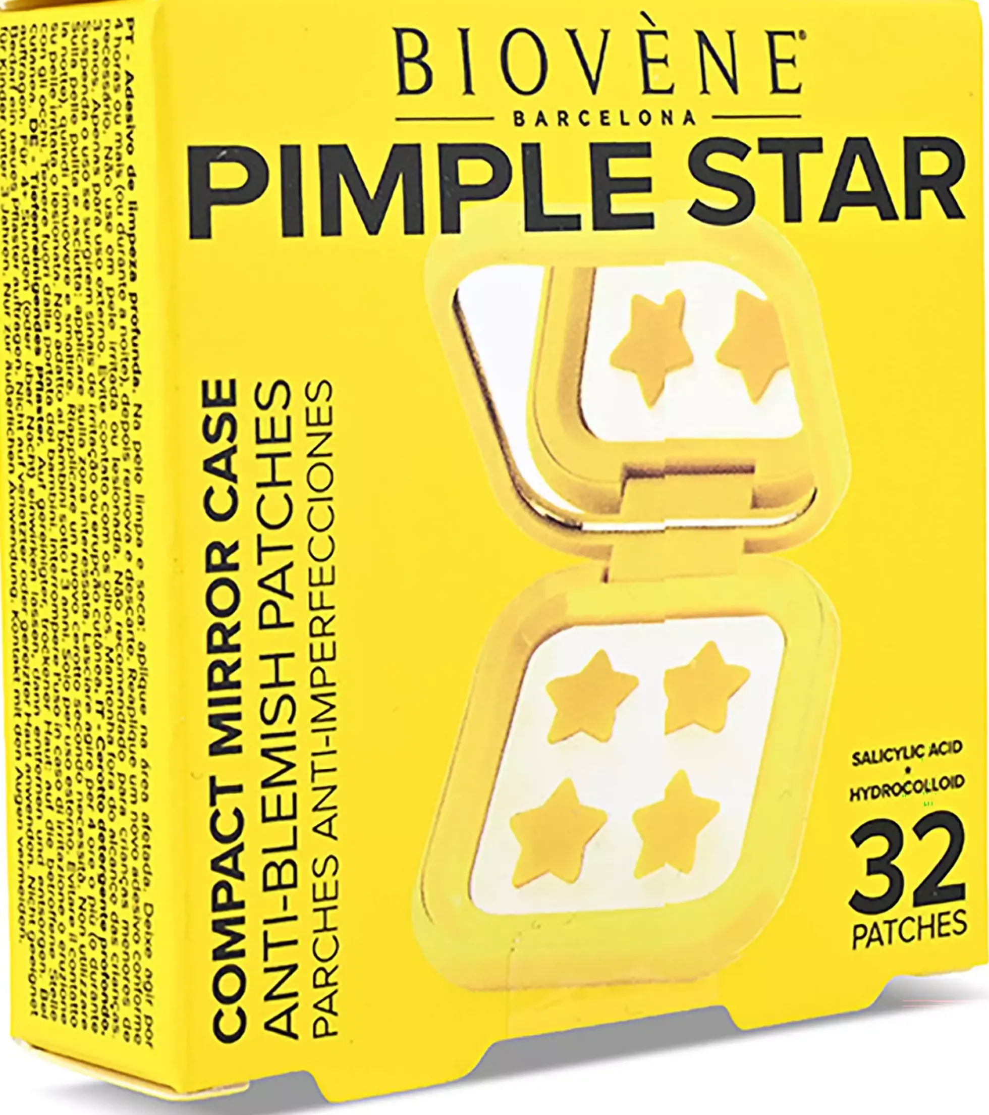 Biovène PIMPLE STAR PATCHES & MIRROR CASE Yellow Pimple Patches - Anti-Blemish Stars in portable mirror case, 32 patches 4 g