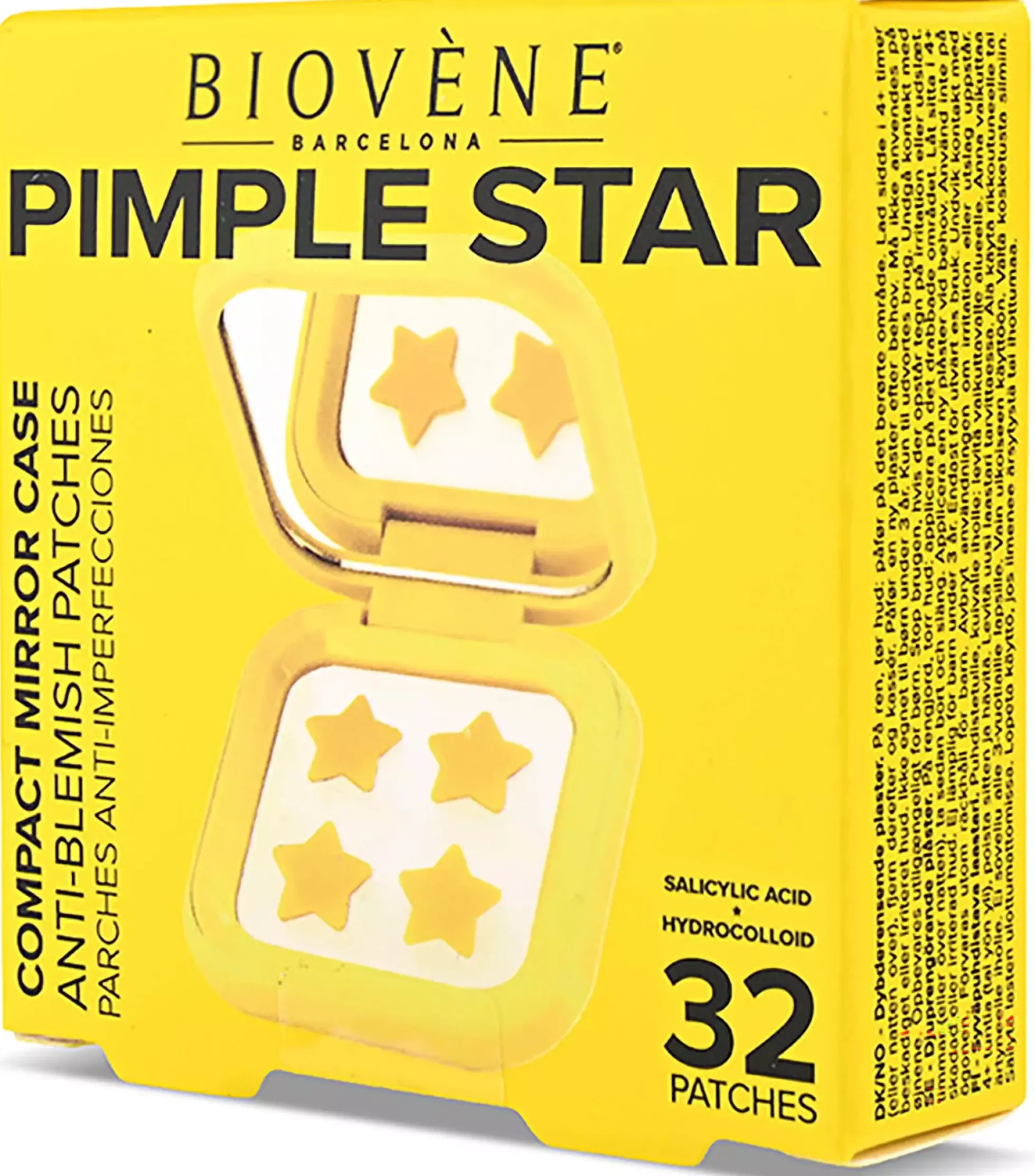 Biovène PIMPLE STAR PATCHES & MIRROR CASE Yellow Pimple Patches - Anti-Blemish Stars in portable mirror case, 32 patches 4 g