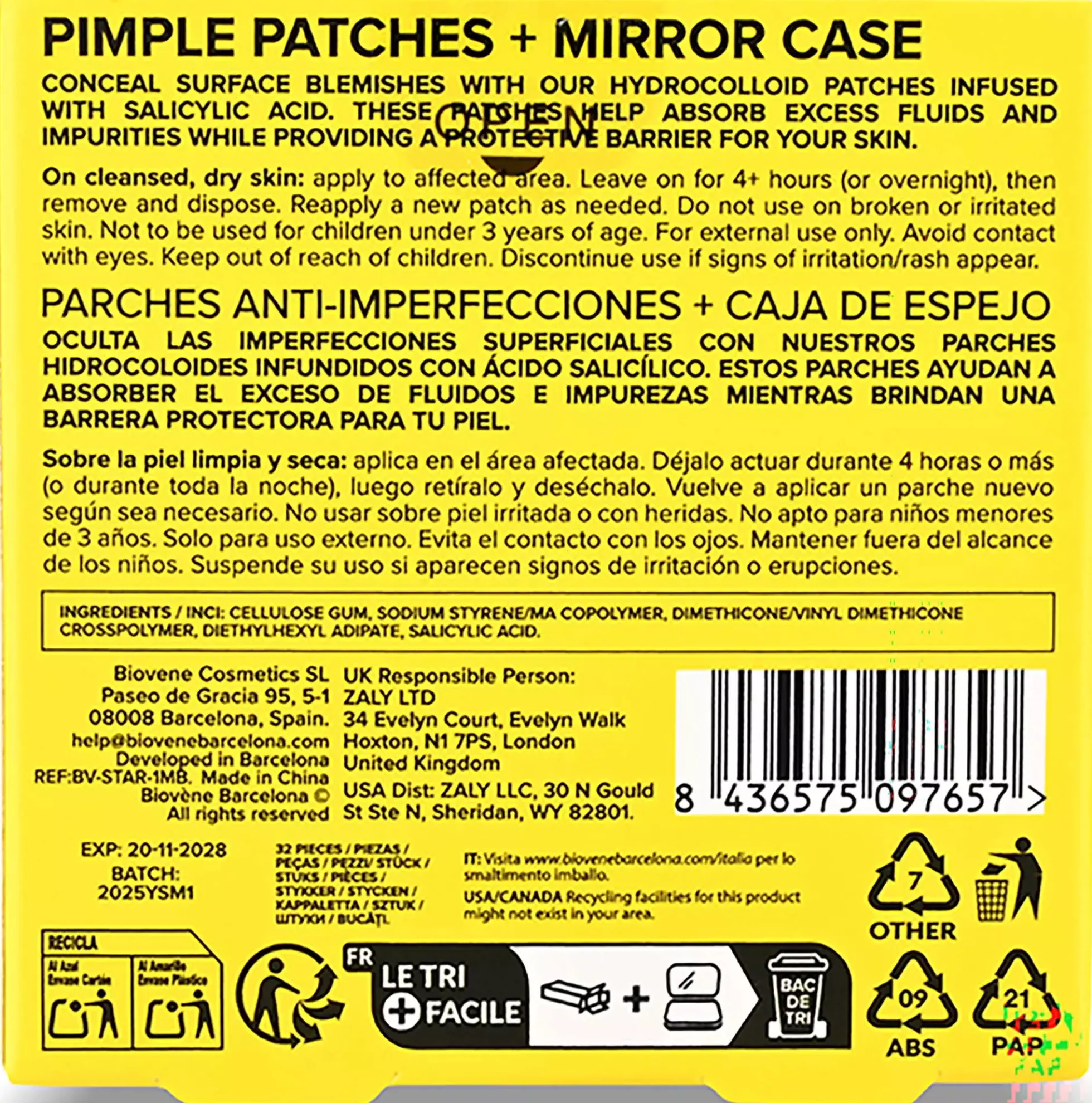 Biovène PIMPLE STAR PATCHES & MIRROR CASE Yellow Pimple Patches - Anti-Blemish Stars in portable mirror case, 32 patches 4 g