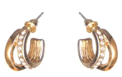 Dazzling Earring Col, Creols Two Lines, One Line W Crystals Gold