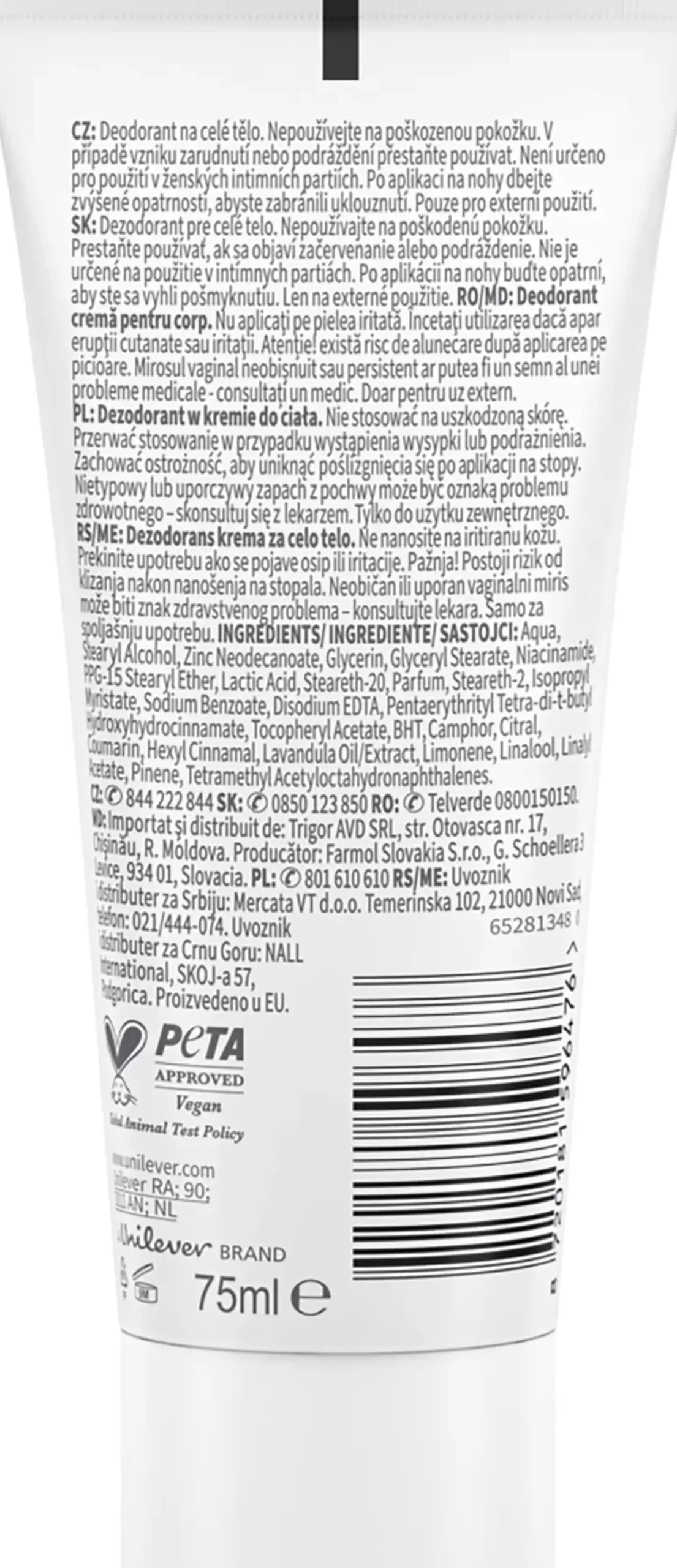 Dove Whole Body Deodorant Lavender & Chamomile Deodorant Cream 75 ml