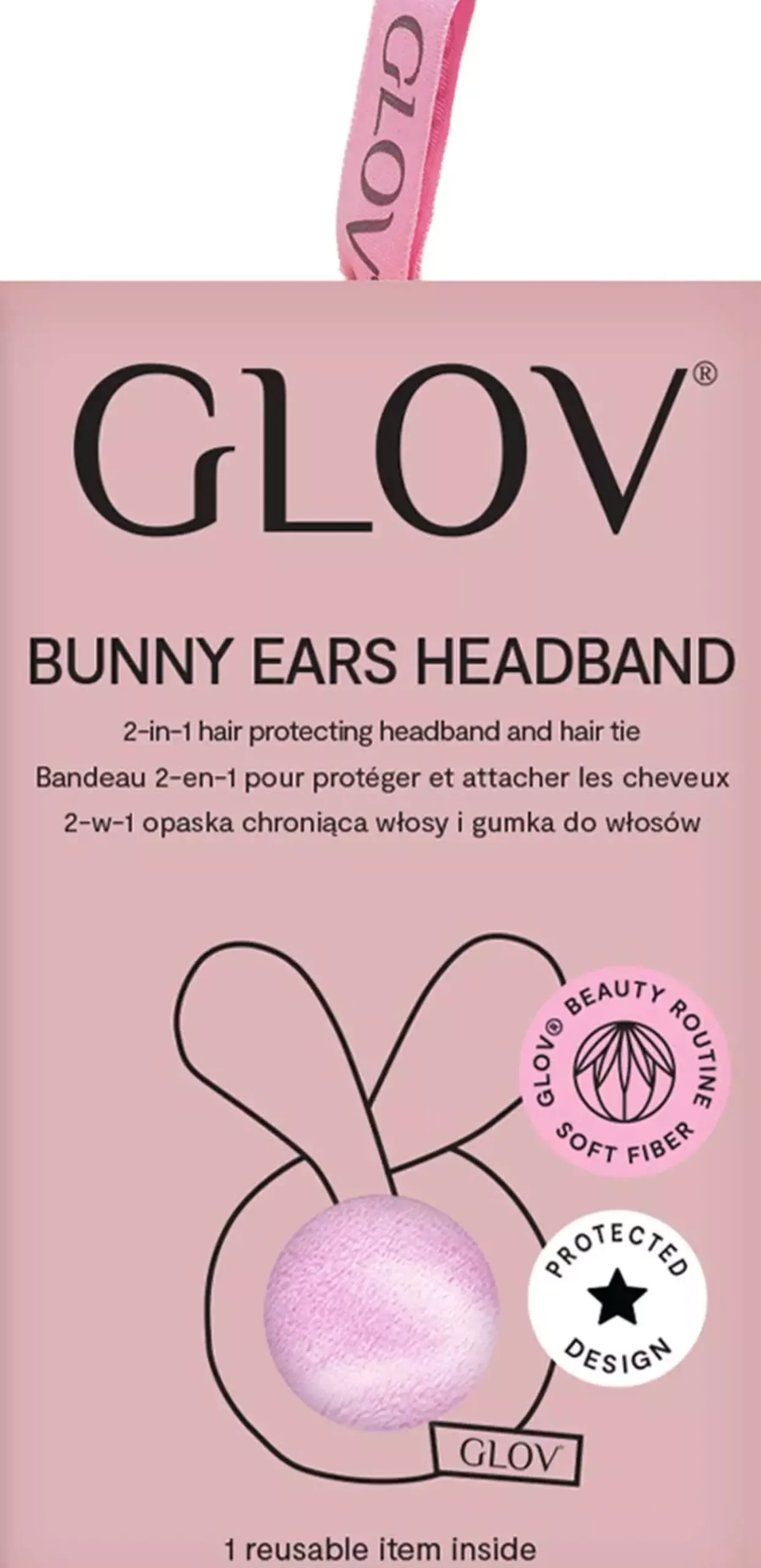 GLOV Bunny Ears Headband 2-In-1 Hair Protecting Headband And Hair Tie Pink