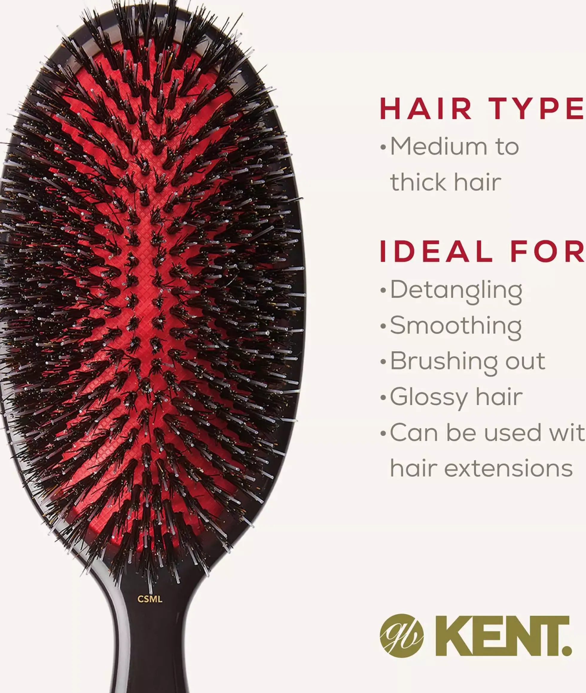 Kent Brushes Classic Shine Large Black Porcupine Mixed Bristle Hairbrush