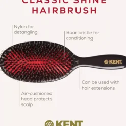 Kent Brushes Classic Shine Large Black Porcupine Mixed Bristle Hairbrush
