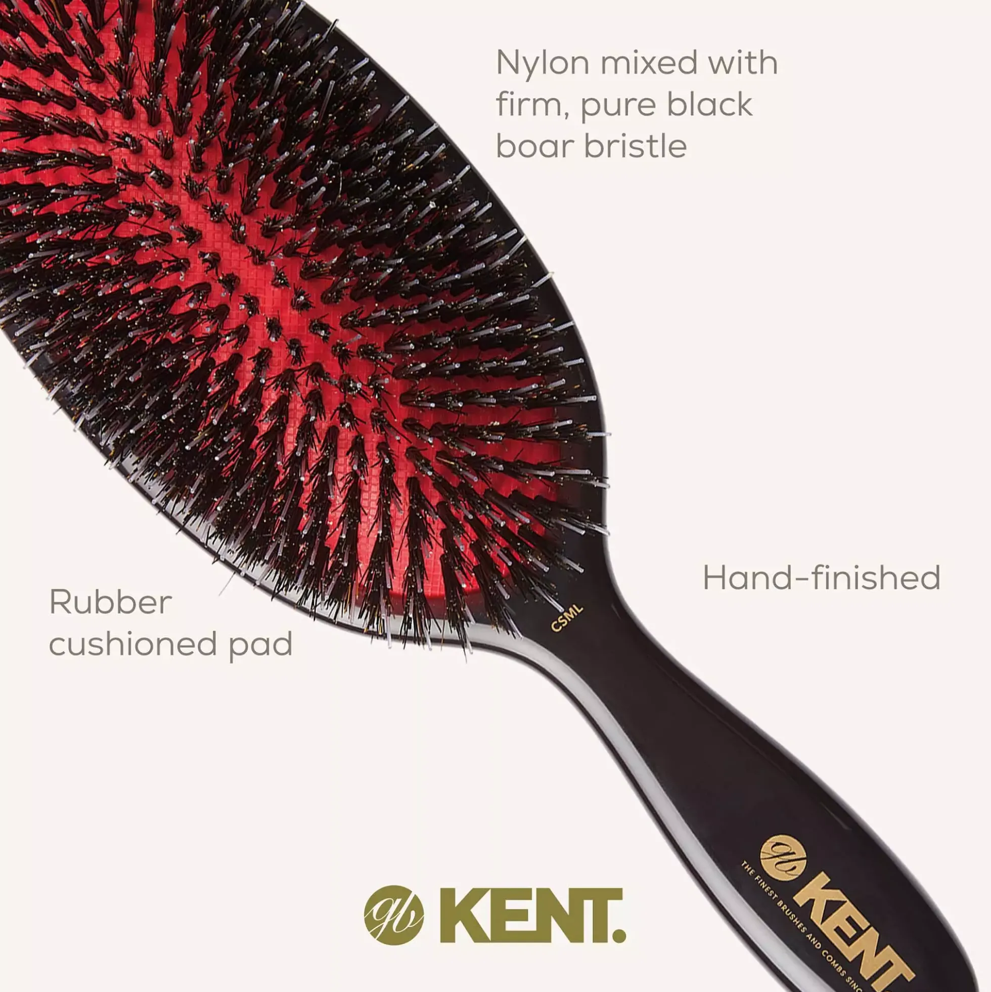 Kent Brushes Classic Shine Large Black Porcupine Mixed Bristle Hairbrush