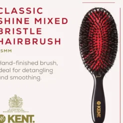 Kent Brushes Classic Shine Medium Black Porcupine Mixed Bristle Hairbrush