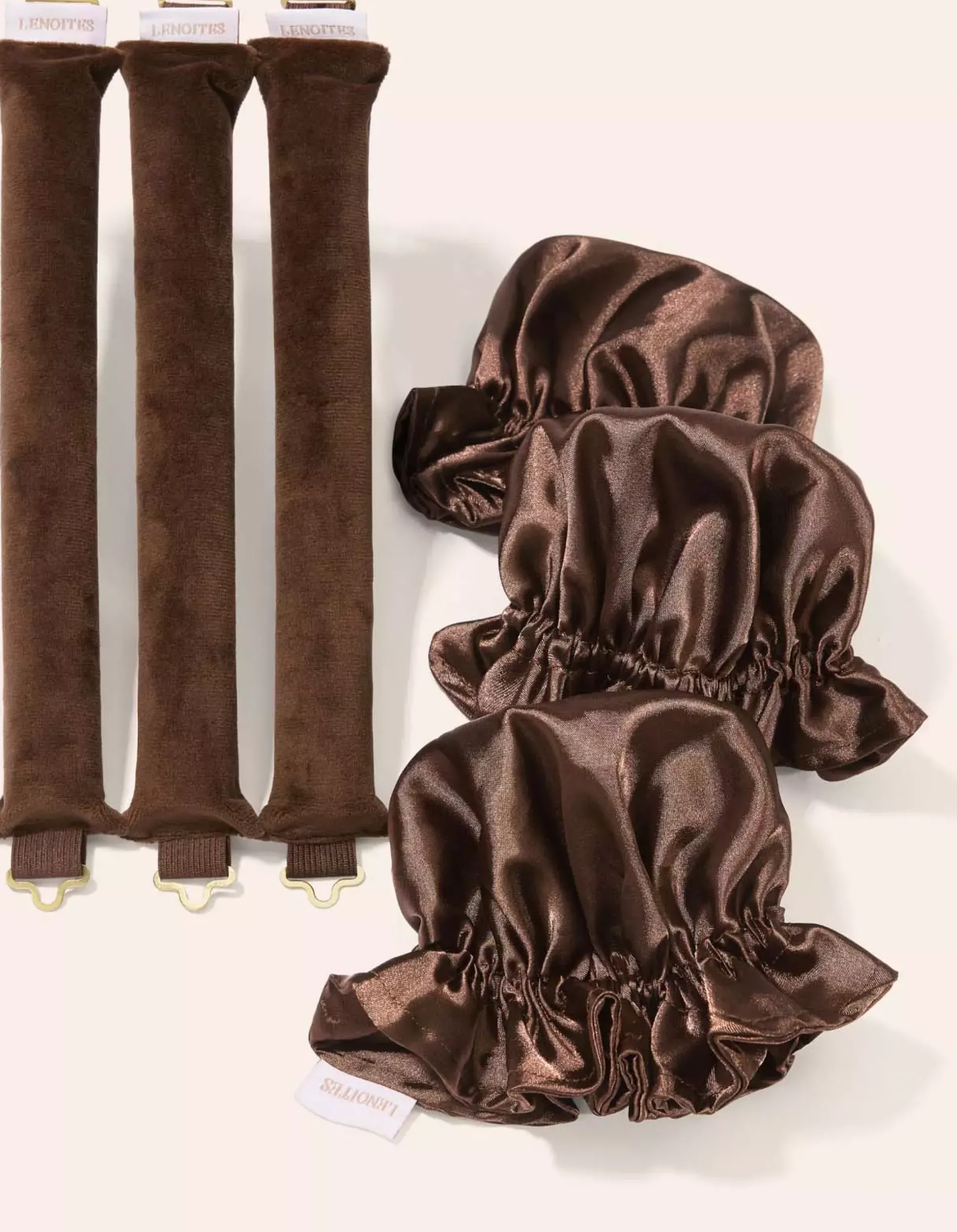 Lenoites Heatless Curling Rods with Caps 3-Pack Set Brown