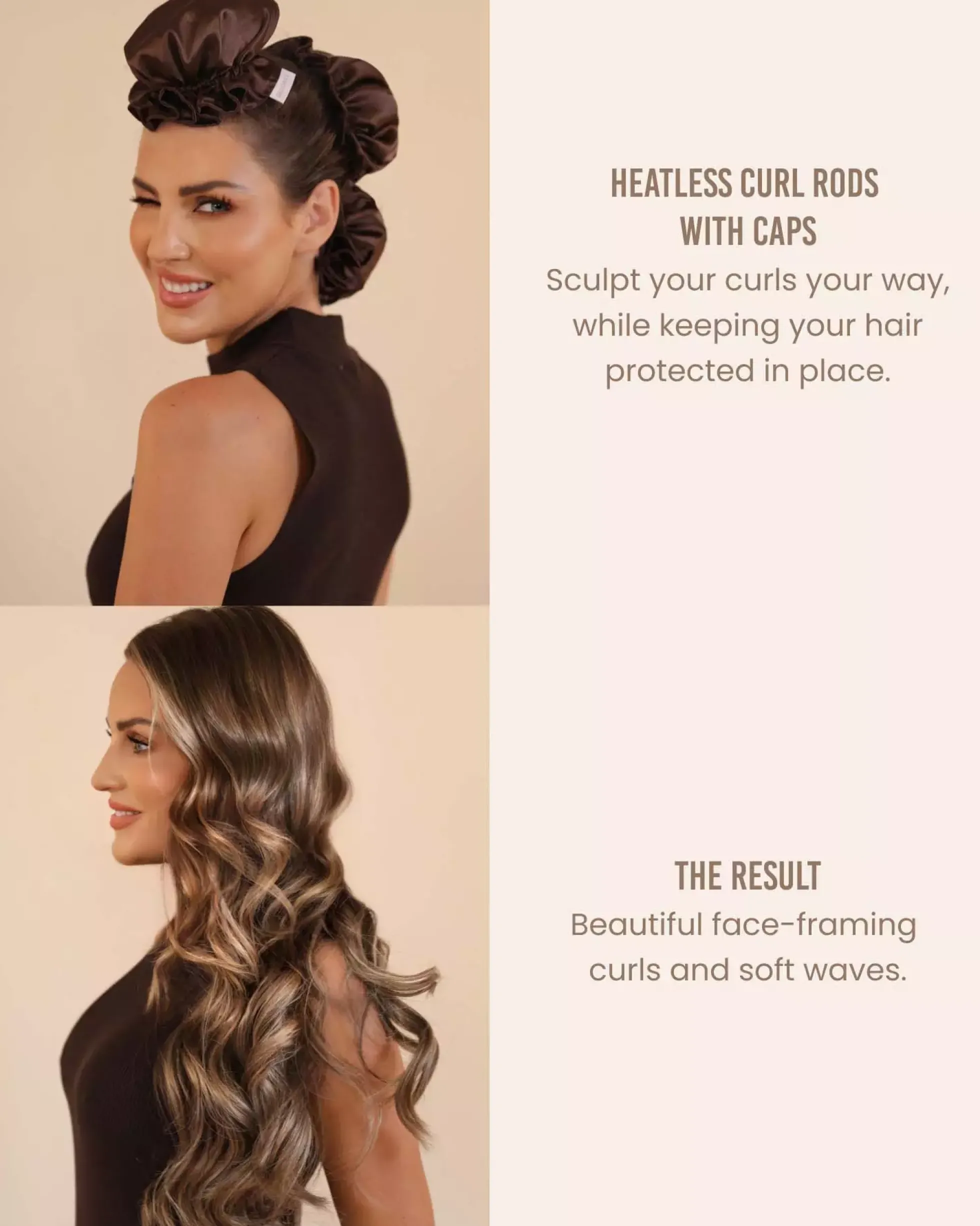 Lenoites Heatless Curling Rods with Caps 3-Pack Set Brown