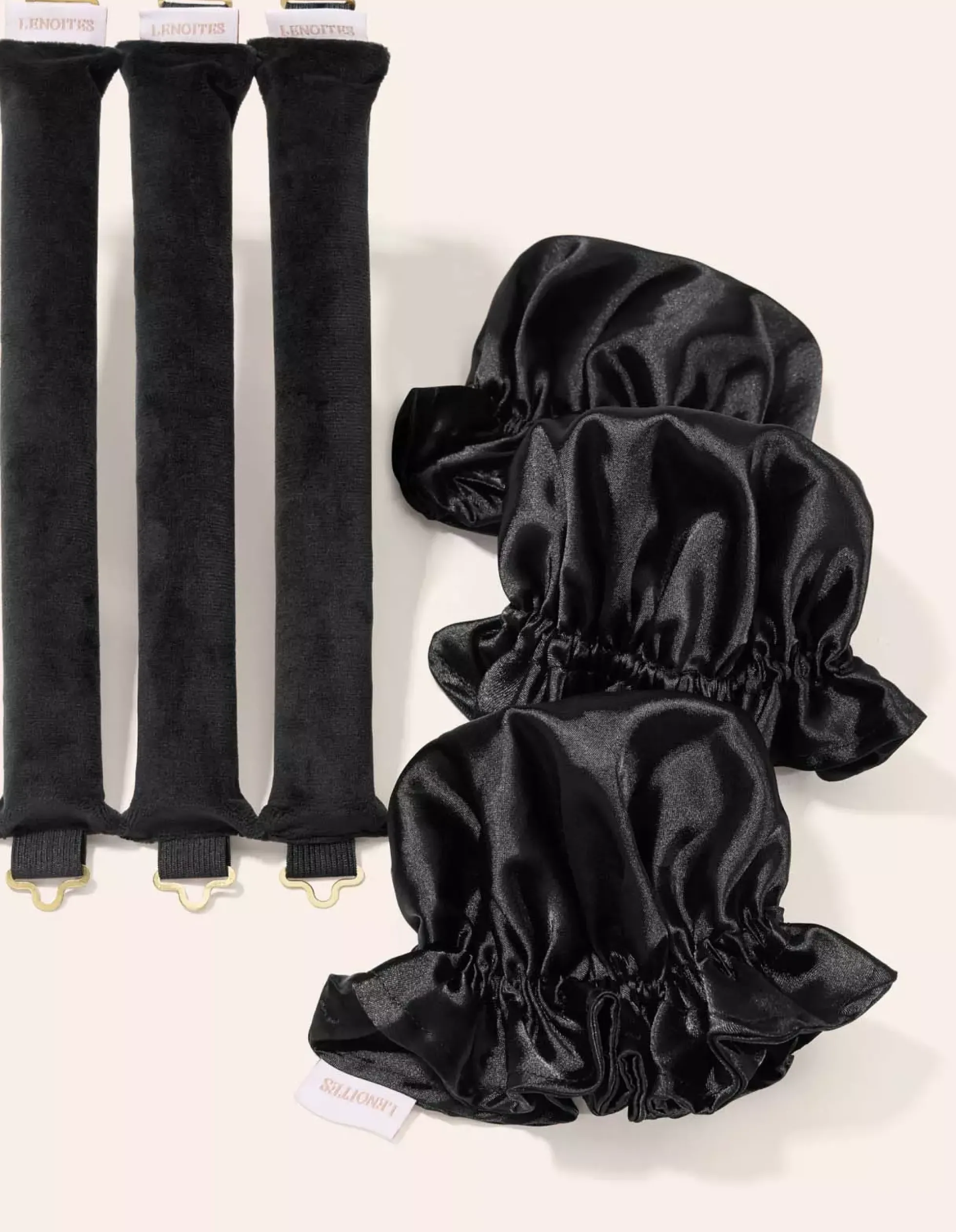 Lenoites Heatless Curling Rods with Caps 3-Pack Set Black