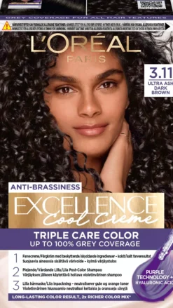 Loreal ParisExcellence Cool Creme Triple Care Color 3,11 Ultra Ash Dark Brown