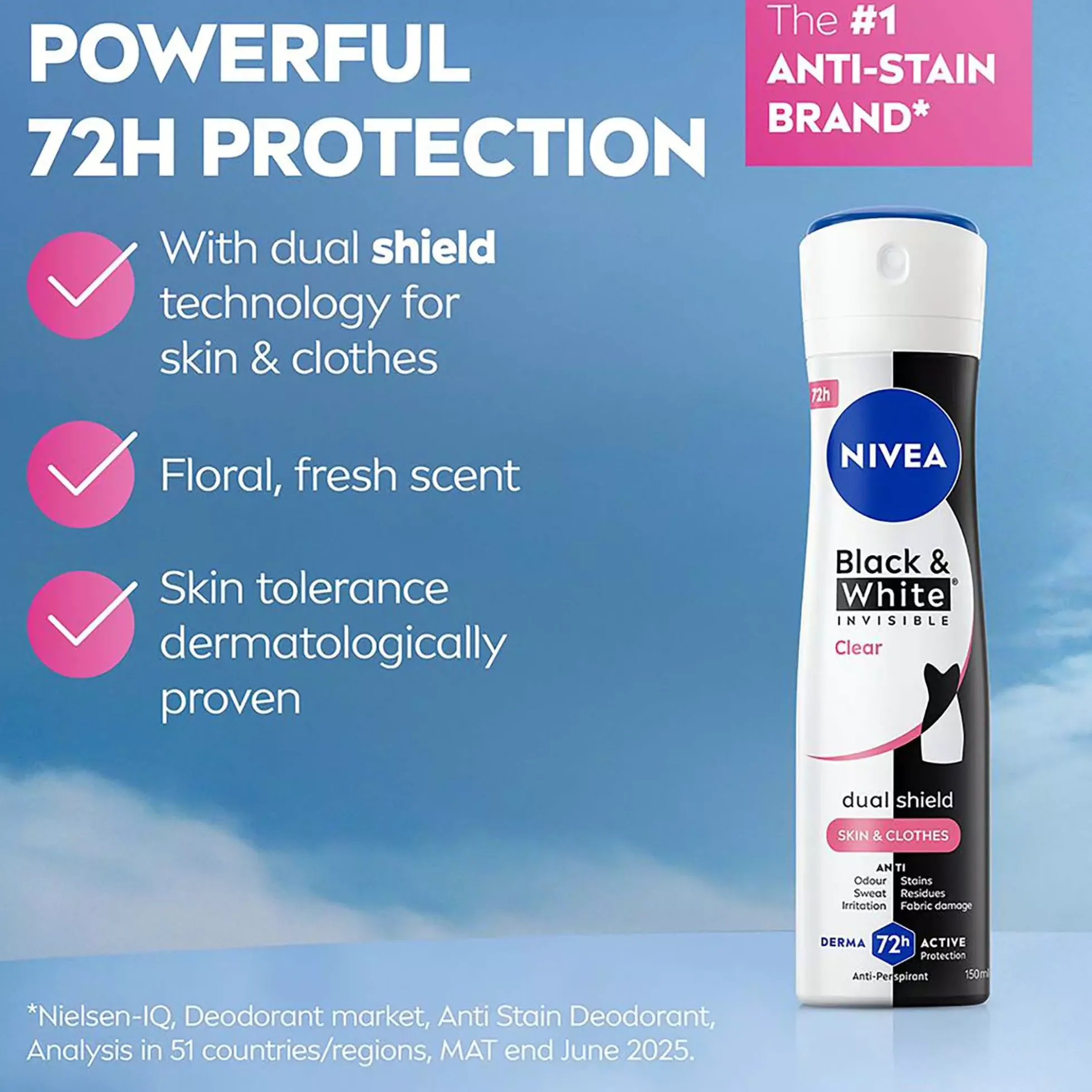 NIVEA Deo Spray Invisible Black & White Clear 150 ml