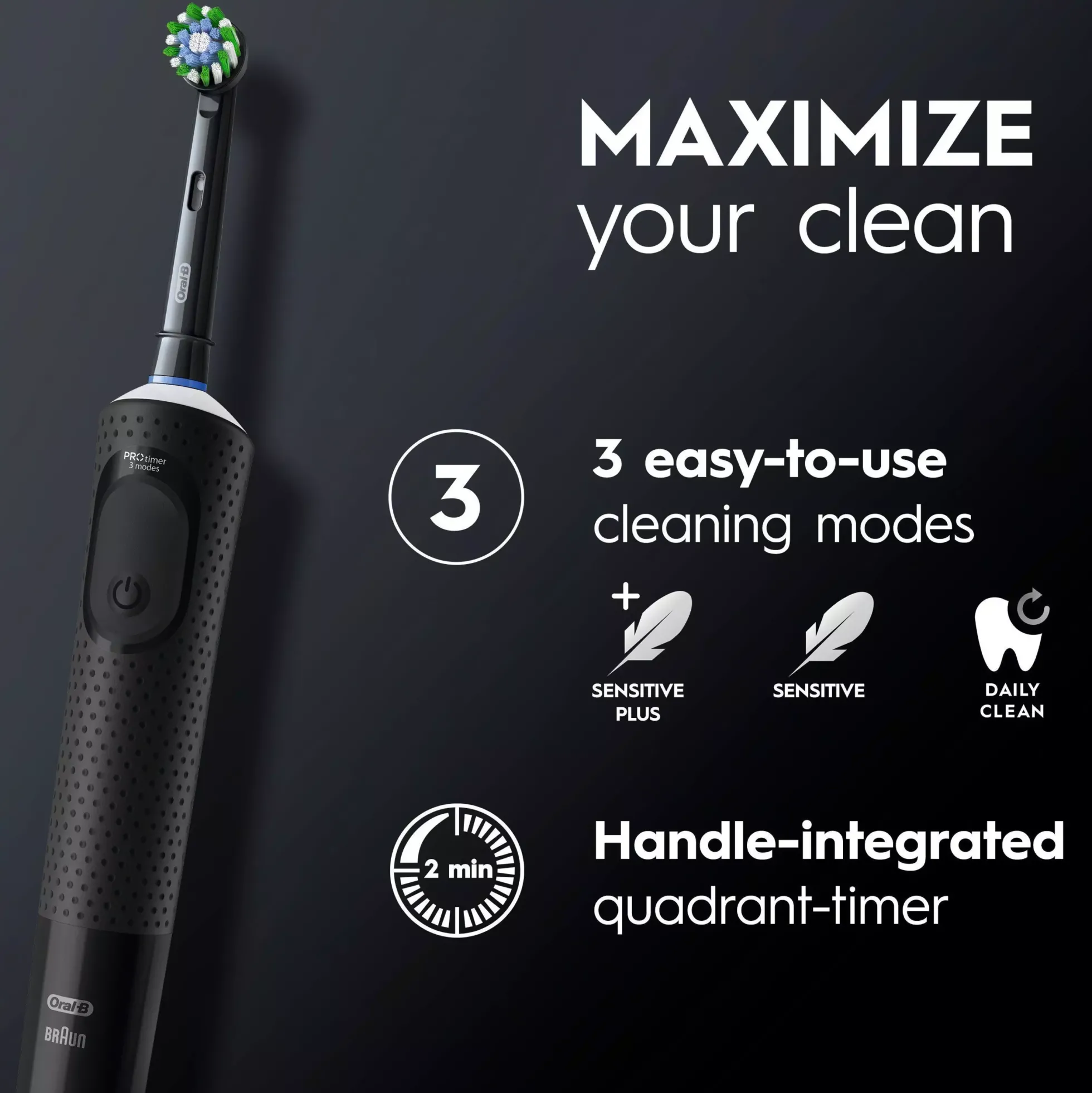 Oral B Vitality Pro Electric Toothbrush 2 Brush heads Black