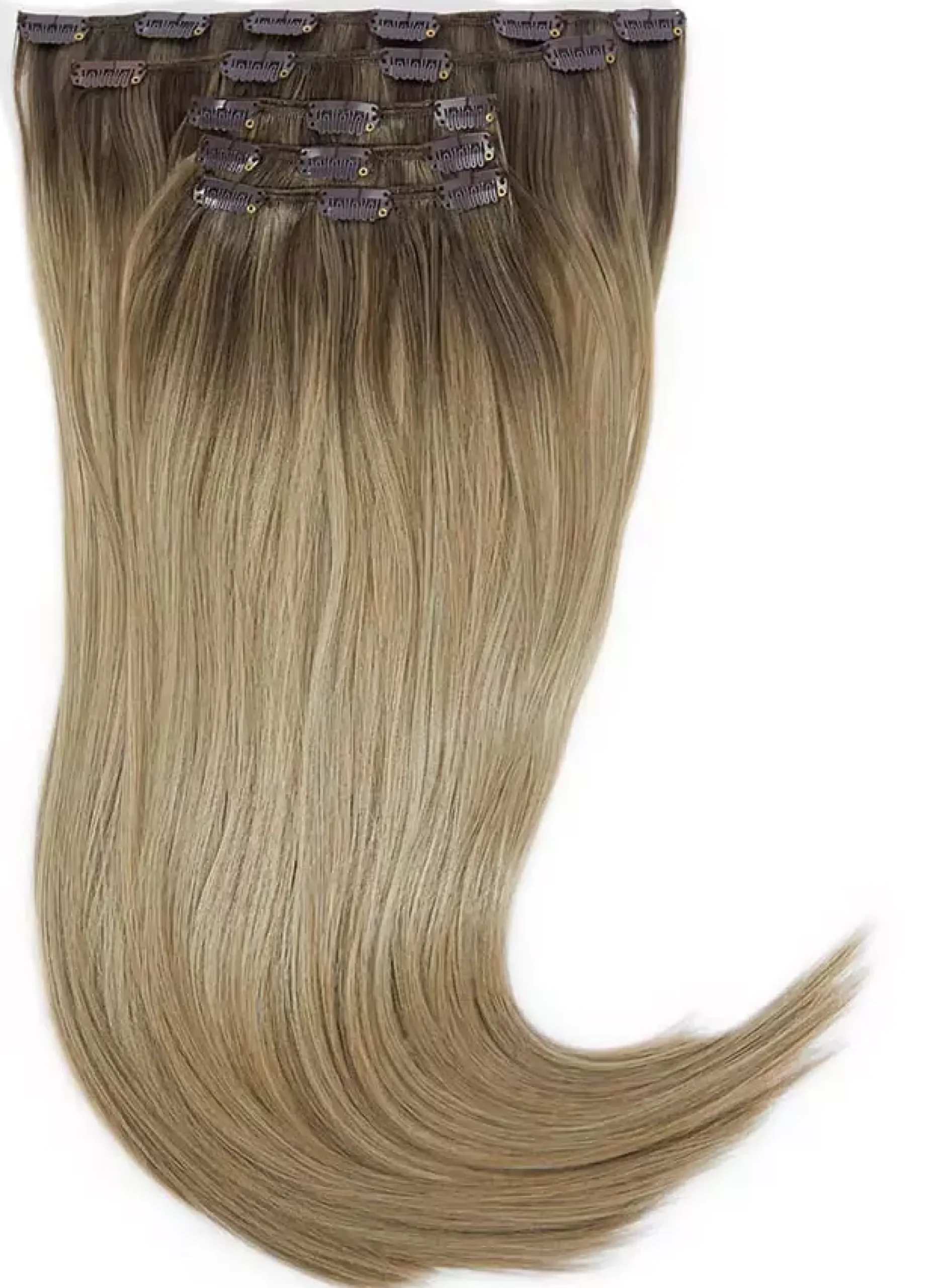Rapunzel of Sweden Vegan Clip-ins Straight / Medium Volume / 5 pieces 50 cm Dark Ashy Blonde Balayage B2.6/10.7