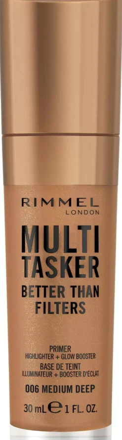RimmelKind & Free Multi-Tasker Better Than Filters Face Primer Glow Booster and Highlighter 006 Medium Deep