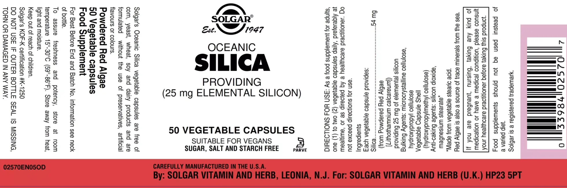 Solgar Oceanic Silica 25 mg Vegetable Capsules 50 st