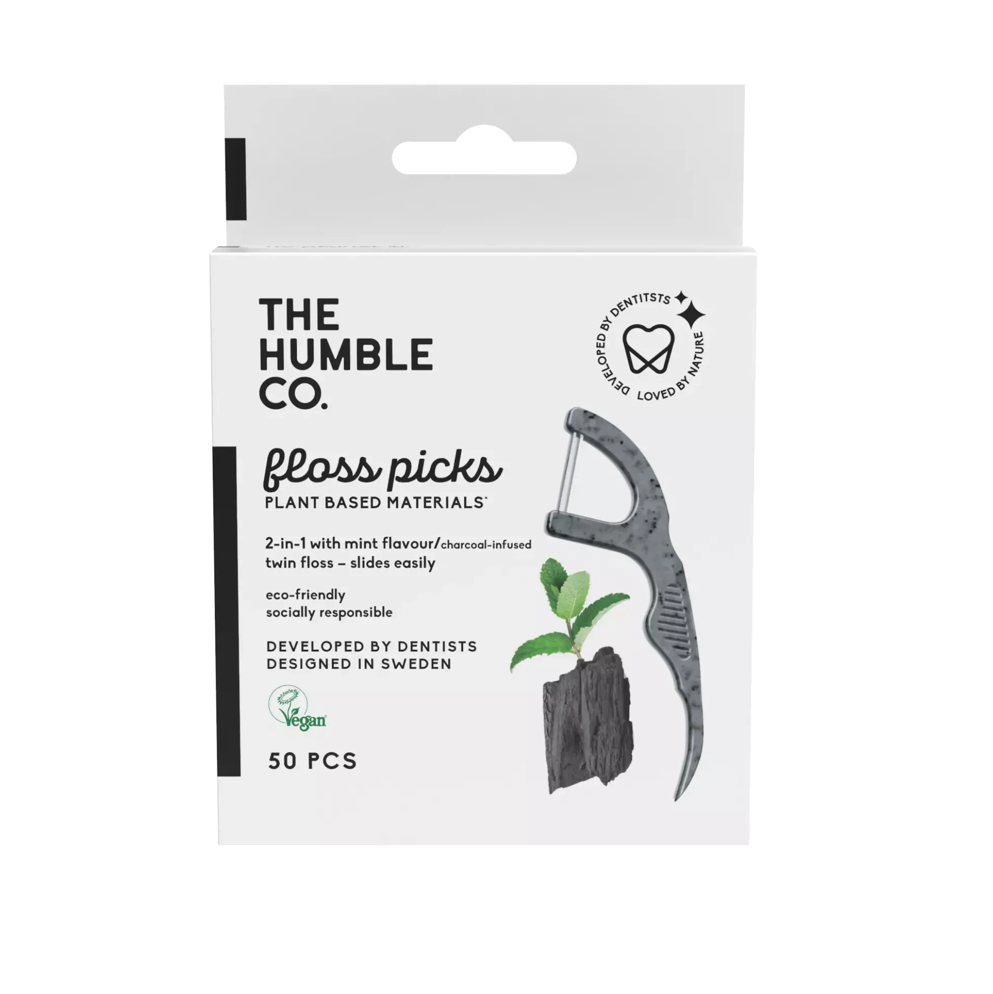 The Humble Co. Twin-Floss Picks 50 pcs Charcoal
