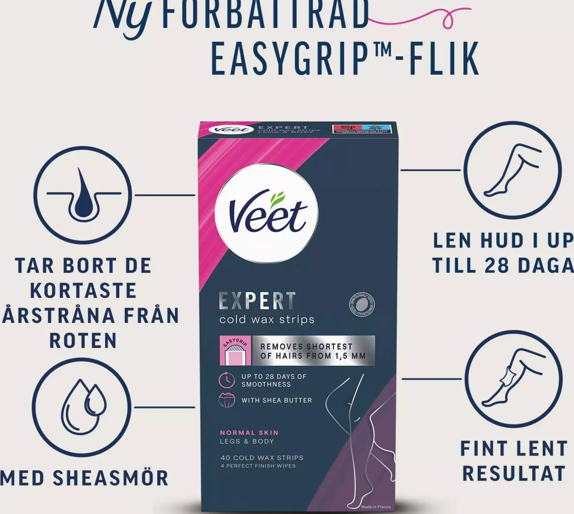 Veet Expert Cold Wax Strips Normal Skin Legs & Body 40 st