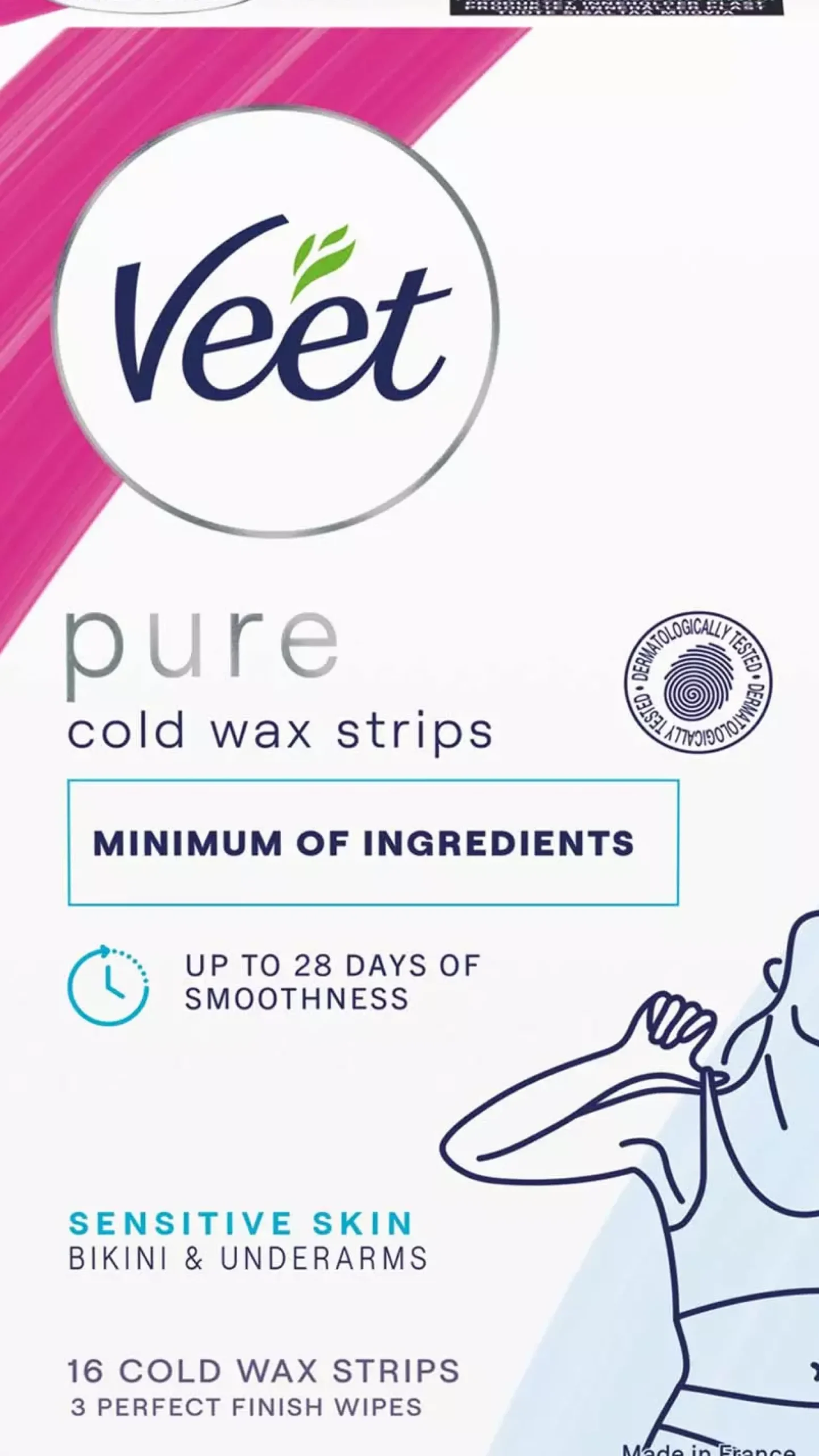 Veet Pure Cold Wax Strips Sensitive Skin Bikini & Underarms 16 st