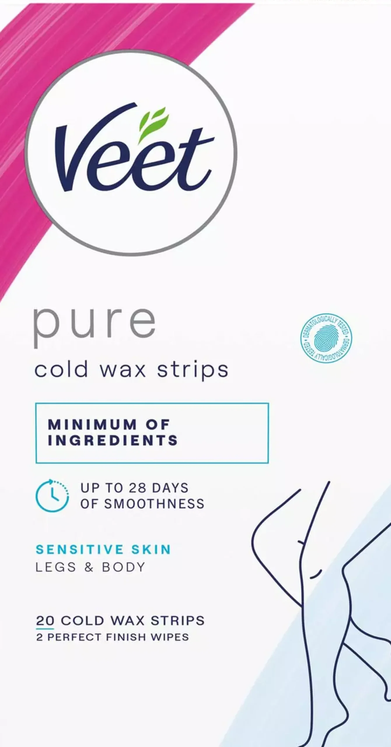 Veet Pure Wax Strips Sensitive Skin Legs & Body 20 st